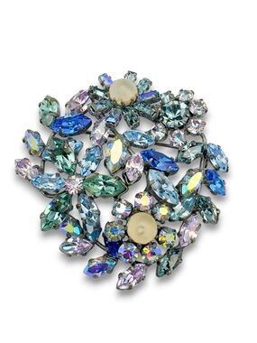 Vintage Hallmarked Made In Austria Iridescent Blue/Green/Amethyst Crystal Brooch
